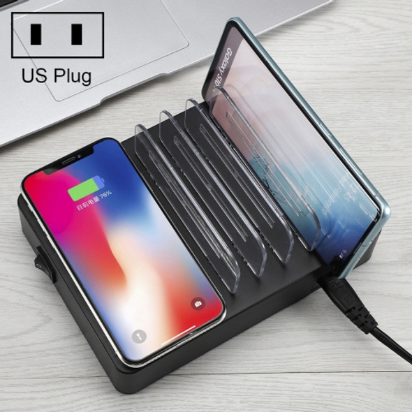 i9 50W 6 USB Ports + 2 USB-C / Type-C Ports + Wireless Charging Multi-function Charger with LED Display & Detachable Bezel, US Plug