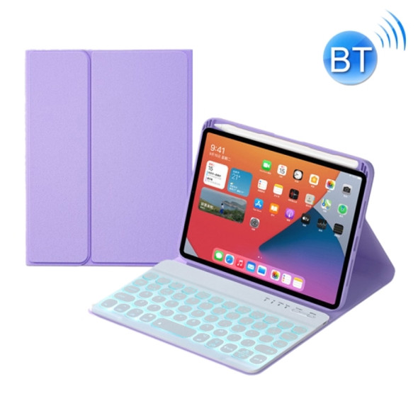 HY006D Round Keys Detachable Bluetooth Keyboard Leather Case with Colorful Backlight & Holder for iPad mini 6(Light Purple)
