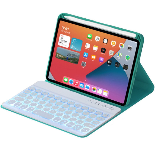 HY006D Round Keys Detachable Bluetooth Keyboard Leather Case with Colorful Backlight & Holder for iPad mini 6(Dark Green)