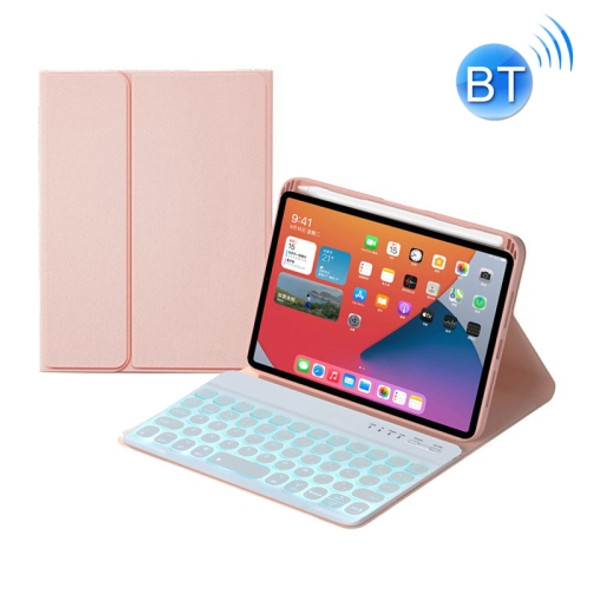 HY006D Round Keys Detachable Bluetooth Keyboard Leather Case with Colorful Backlight & Holder for iPad mini 6(Pink)