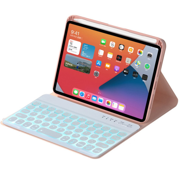 HY006D Round Keys Detachable Bluetooth Keyboard Leather Case with Colorful Backlight & Holder for iPad mini 6(Pink)