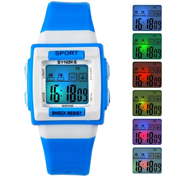 SYNOKE 66188 Student Square Dial Colorful Luminous Waterproof Electronic Watch(Blue)