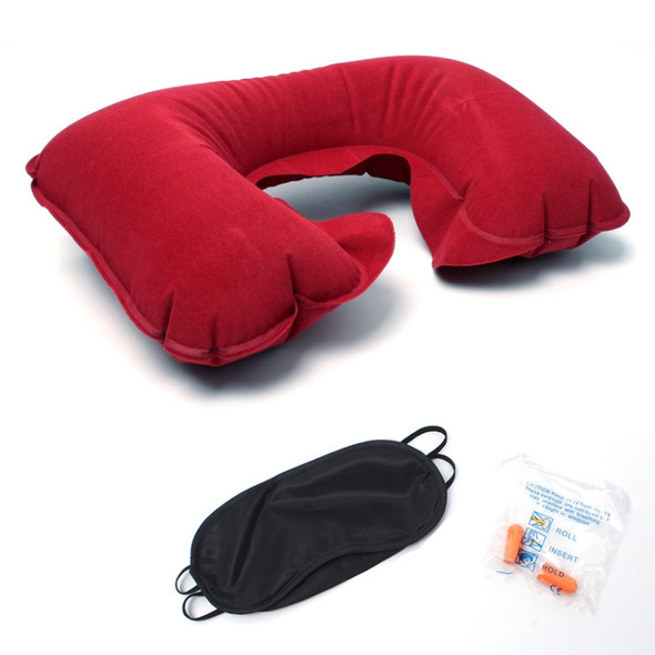 2 PCS 3 in 1 Outdoor Travel PVC Flocking Inflatable U-Pillow & Car Travel Soundproof Earbuds & Blackout Blind Set, Random Color Delivery