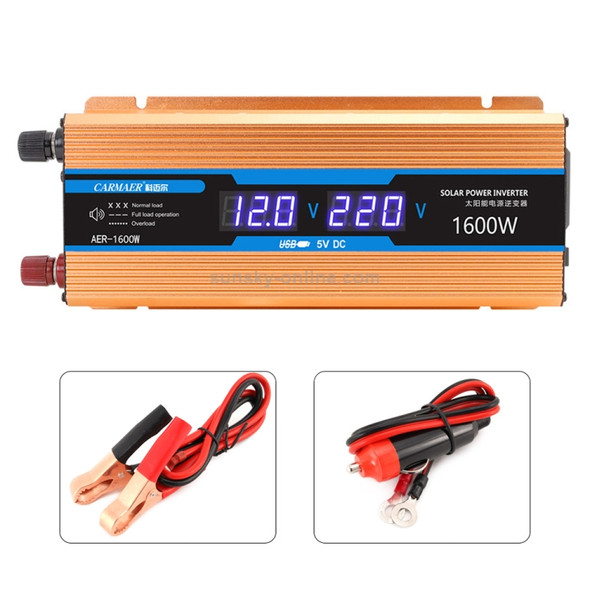 Carmaer 12V to 220V 1600W Car Multi-function Double Digital Display Inverter Household Power Converter