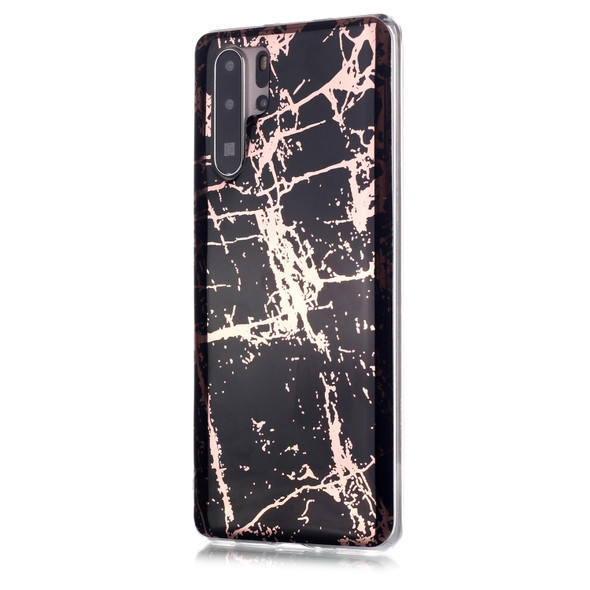 For Huawei P30 Pro Plating Marble Pattern Soft TPU Protective Case(Black Gold)