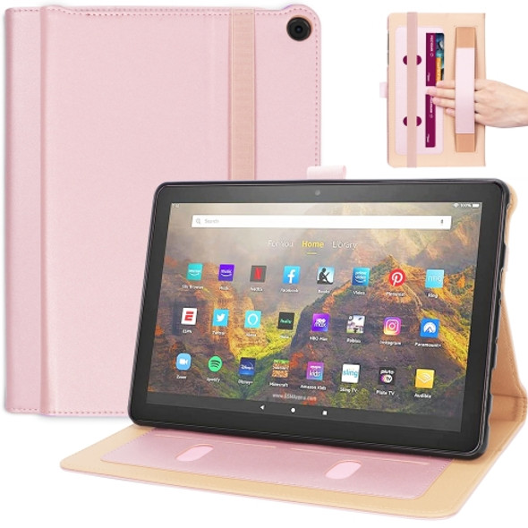 For Amazon Kindle Fire HD 10/HD 10 Plus 2021 Retro Texture PU Leather Horizontal Flip Leather Case with Holder & 2 Card Slots & Hand Strap & Sleep / Wake-up Function(Rose Gold)