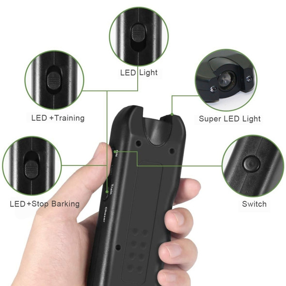 RC-521 Handheld Portable Ultrasonic Dog Repeller with LED Lights(Black)