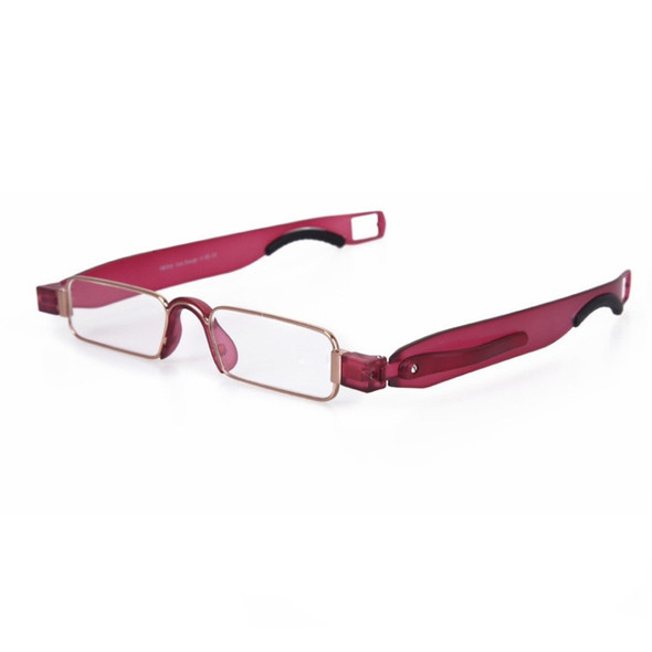 Portable Folding 360 Degree Rotation Presbyopic Reading Glasses with Pen Hanging, +3.00D(Wine Red)