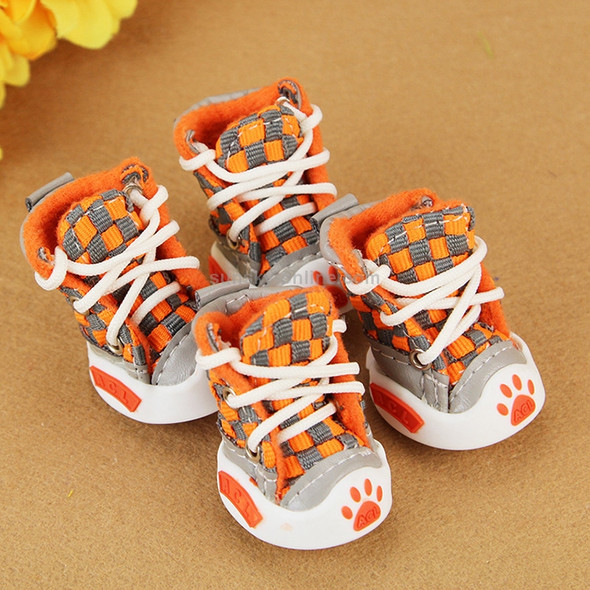 4 PCS New Style Woven Belt Comfortable Pet Dog Shoes Small Dogs Shoes, Length: 5.2cm, Width: 4.5cm (Orange)