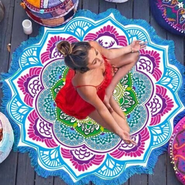Microfiber Colorful Printed Tassel Lotus Summer Bath Towel Sand Beach Towel Shawl Scarf, Size: 150 x 150cm(Blue+Magenta)