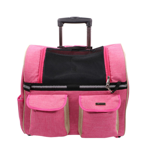 DODOPET Multi-function Outdoor Portable Two Wheels Cat Dog Pet Carrier Bag Knapsack Draw Bar Box (Rose Red)