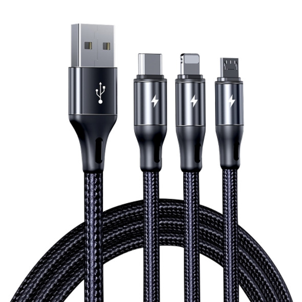 ROCK G18 Flash Charge Series 3 in 1 Data Cable USB to 8PIN + USB-C / Type-C + Micro USB Charging Cable, Cable Length: 120cm