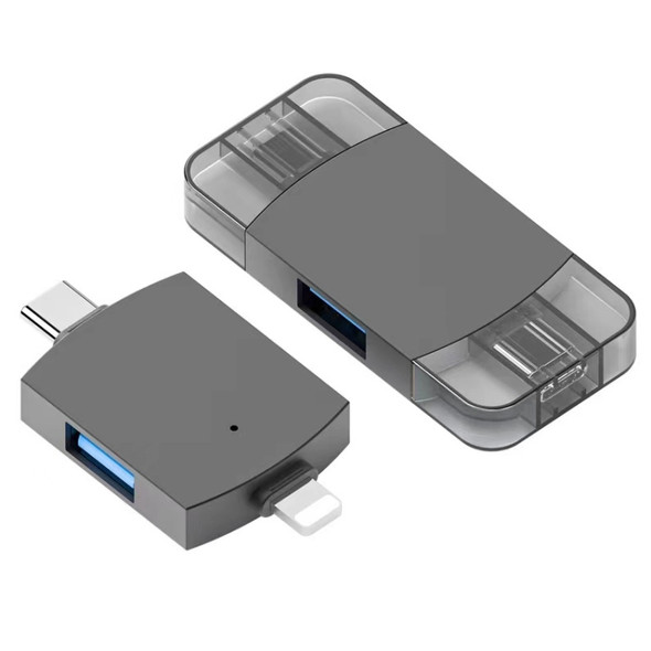 2 in 1 USB 2.0 + USB 3.0 Female to 8 Pin + USB-C / Type-C Male OTG Adapter