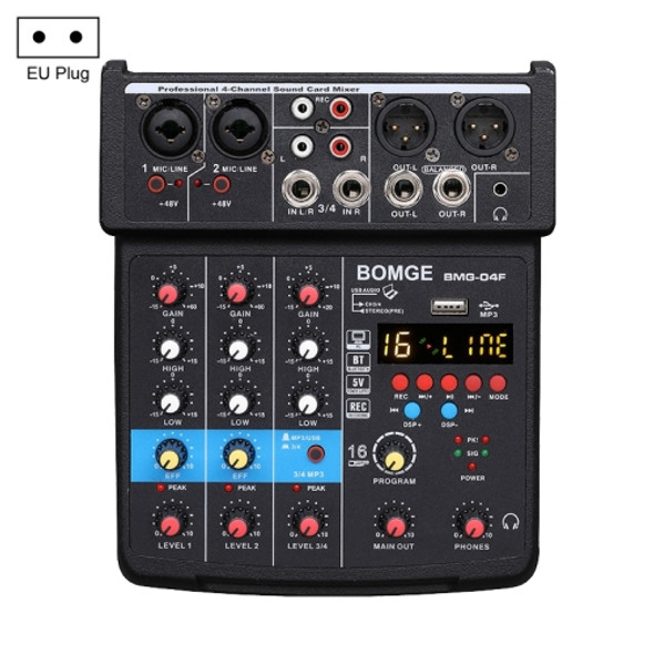 BMG-40F 4-channel Bluetooth USB Mini Mixer Sound Card, EU Plug (Black)