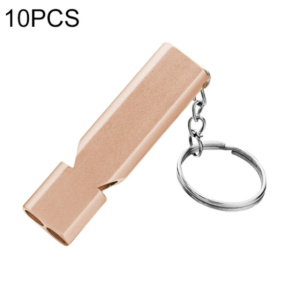 10 PCS MNL-006 Aluminum Alloy Double Tube High Frequency Whistle Children Outdoor Survival Whistle with Key Ring (Rose Gold)