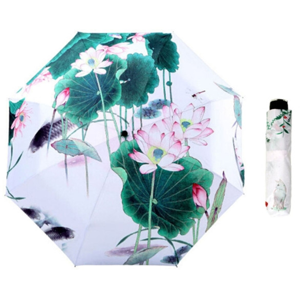 Creative Fresh Style Three Fold Lotus Pattern Silver Tape Anti Ultraviolet Sunshade Umbrella