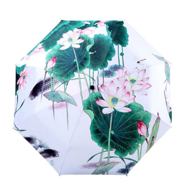 Creative Fresh Style Three Fold Lotus Pattern Silver Tape Anti Ultraviolet Sunshade Umbrella