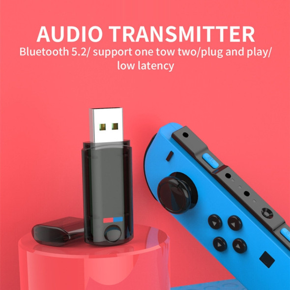 JD-09C USB Bluetooth 5.2 Audio Transmitter Supports One Drag Two For Switch / PS5 / PS4