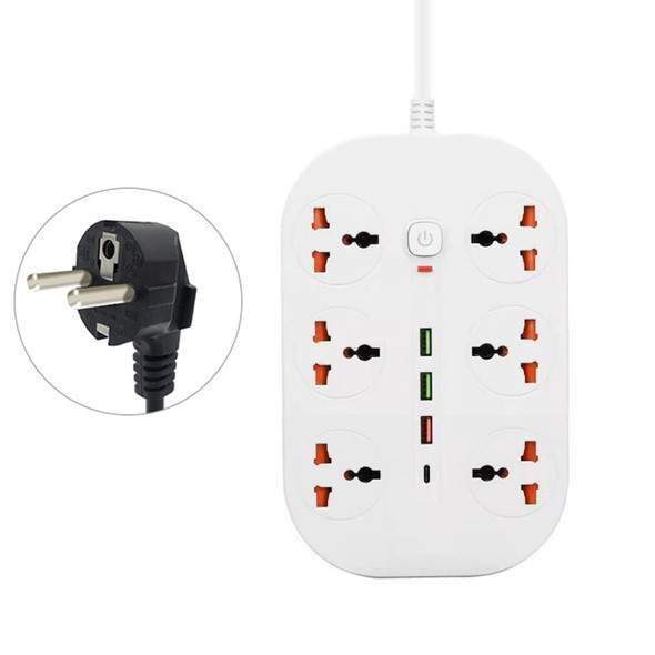 T21 PD3.0 + QC3.0 Multi Hole Row Plug 3000W High Power Socket, EU Plug(White)