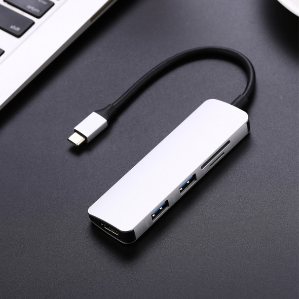 Type-C Type C Hub USB C USB3.1 Hub with HDMI 5 in 1  Combo Hub with 2 USB3.0 Ports SD TF Card Reader USB adapater(Silver)