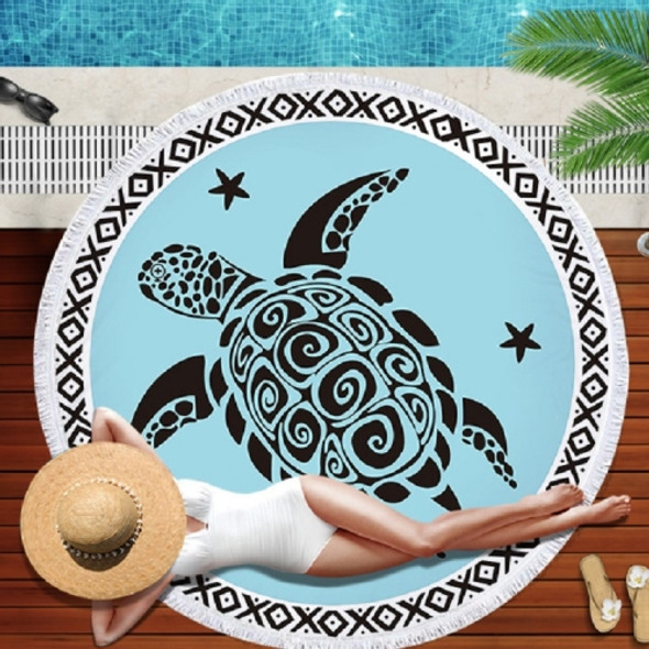 Animal Pattern Round Superfine Fiber Beach Towel with Tassel, Size:150 x 150cm(Blue Turtle)