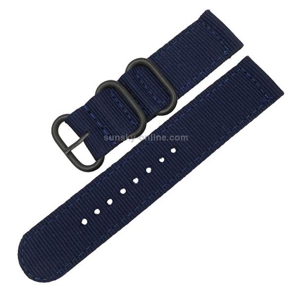 Washable Nylon Canvas Watchband, Band Width:24mm(Dark Blue with Black Ring Buckle)