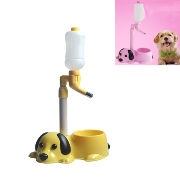 Pet Waterer Multifunctional Dog Lifting Kettle with Fixed Suction Basin Bottom(Yellow)