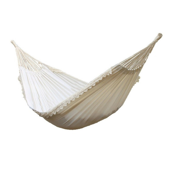 White Canvas Pure Cotton With Lace Indoor And Outdoor Leisure Camping Photography Hammock Swing, Size:200X80CM