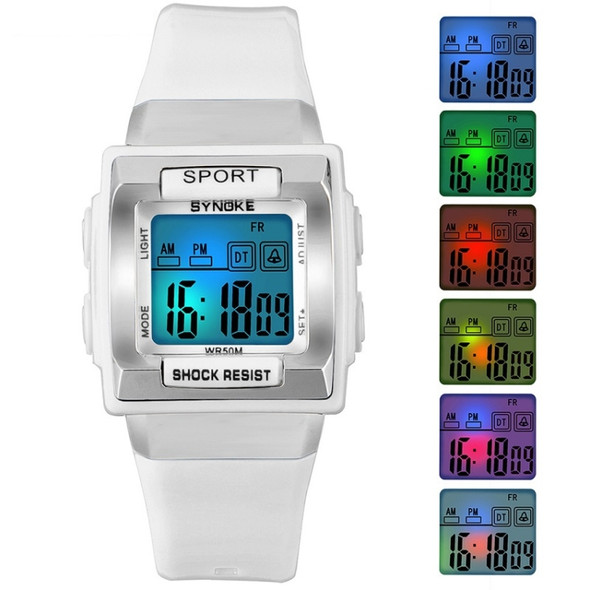 SYNOKE 66188 Student Square Dial Colorful Luminous Waterproof Electronic Watch(White)