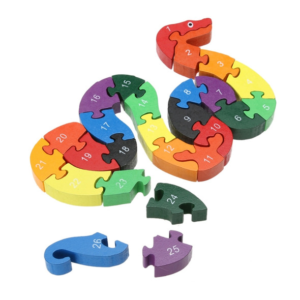 3 PCS English Alphanumeric Wooden Twisted Snake Puzzle Children Assembled Building Block Toys