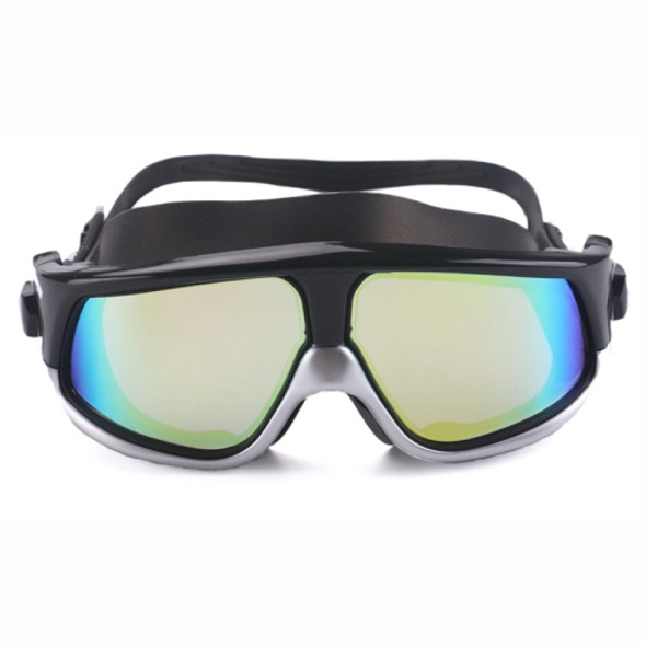 Colorful Large Frame Electroplating Anti-fog Silicone Swimming Goggles for Adults (Silver + Black)