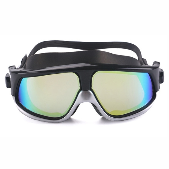 Colorful Large Frame Electroplating Anti-fog Silicone Swimming Goggles for Adults (Silver + Black)