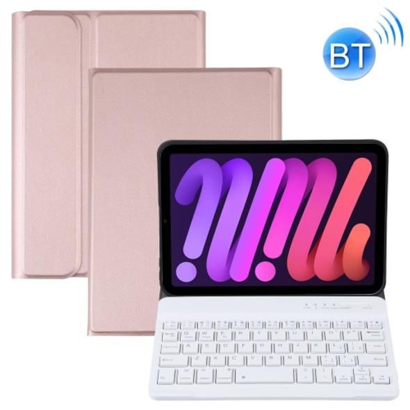 A06 Detachable Lambskin Texture Ultra-thin TPU Bluetooth Keyboard Leather Case with Stand For iPad mini 6 (Rose Gold)