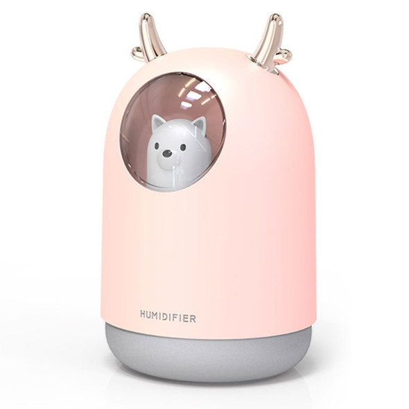 Cute Bear Humidifier Office Desktop Large Capacity USB Antler Shape Purifier, Capacity: 300mL (Pink)