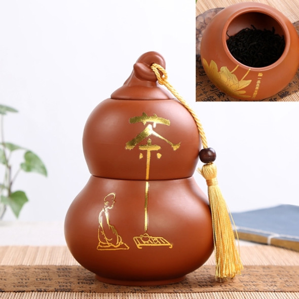 Redware Gourd Shape Mini Tea Pot Storage Moisture-proof Can Sealed Tea Tank(Dark Blue)