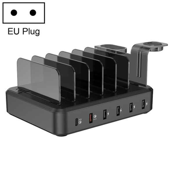 PW018 68W PD USB-C / Type-C + QC 3.0 USB + 4 USB Ports Smart Charger with Detachable Bracket, EU Plug