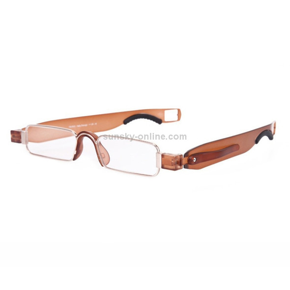 Portable Folding 360 Degree Rotation Presbyopic Reading Glasses with Pen Hanging, +3.50D(Brown)