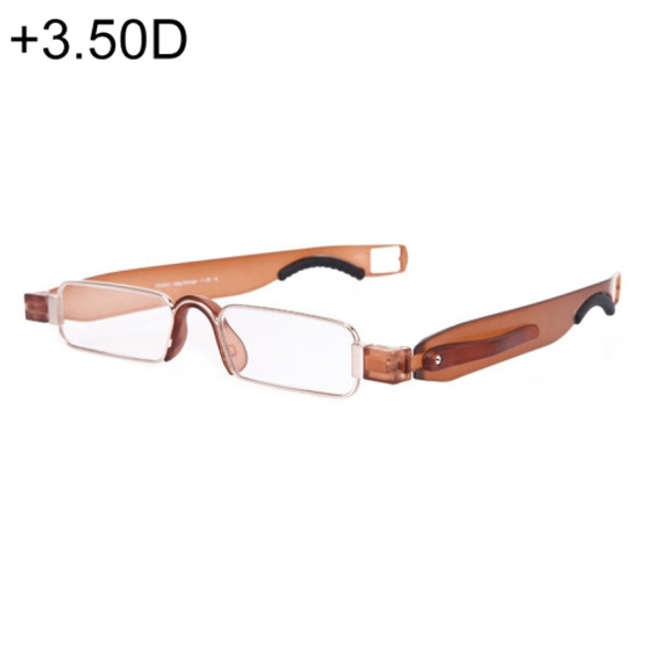 Portable Folding 360 Degree Rotation Presbyopic Reading Glasses with Pen Hanging, +3.50D(Brown)