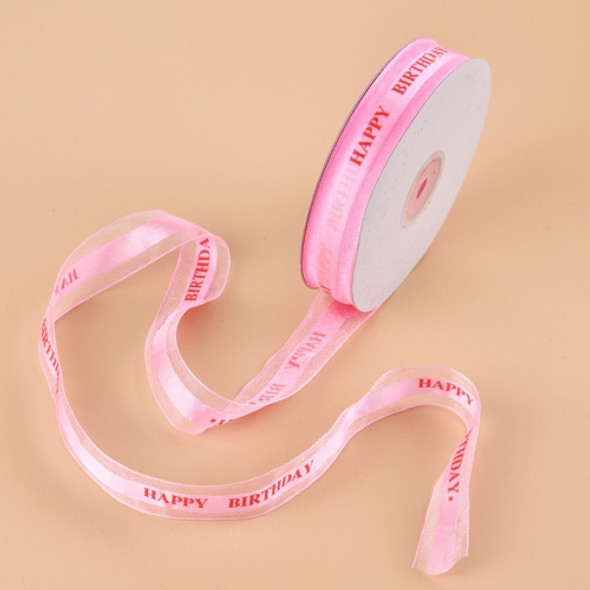 English Letter Colored Printed Ribbons Gift Bouquet Ribbons Bowknot Flowers Packaging Ribands, Size: 45m x 2.5cm(Pink)