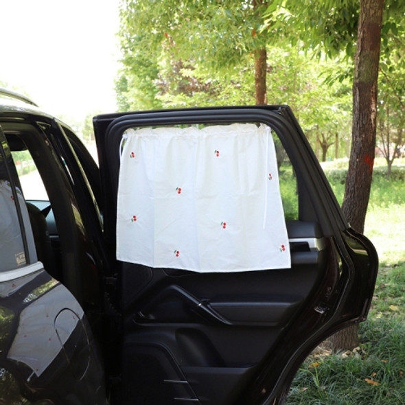 Car Embroidery Curtain Sunshade Cartoon Cotton Suction Cup Curtain Car Sunscreen Insulation Covering Curtain(Cherry)