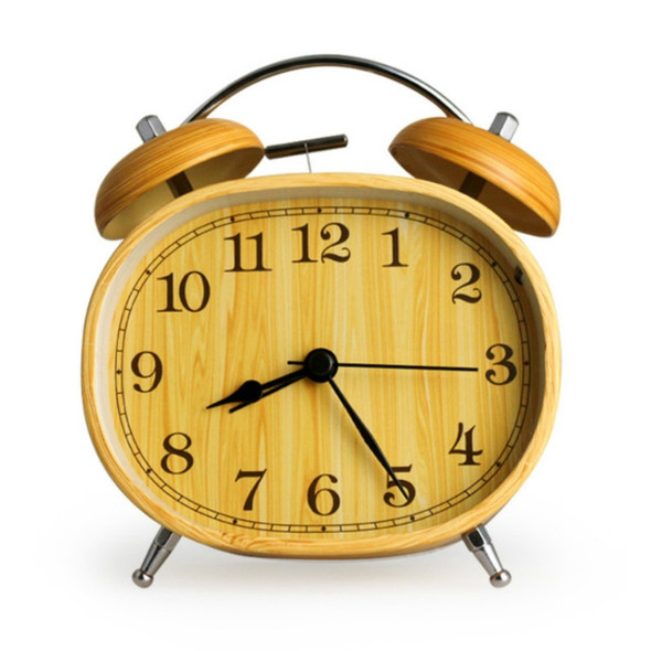 4.5 Inch Mute Wood Grain Retro Metal Alarm Clock(A)