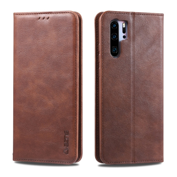 For Huawei P30 Pro AZNS Retro Texture Magnetic Horizontal Flip PU Leather Case with Holder & Card Slots & Photo Frame(Brown)