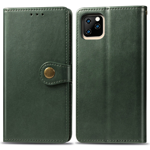 Retro Solid Color Leather Buckle Mobile Phone Protection Leather Case with Photo Frame & Card Slot & Wallet & Bracket Function for iPhone 11 Pro Max(Green)