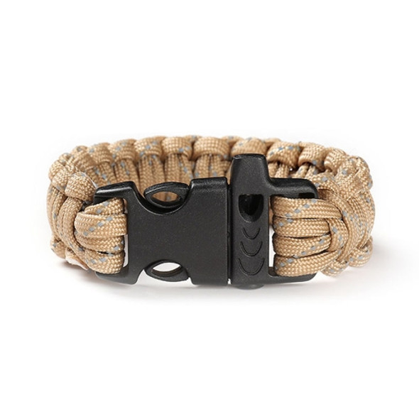 4 PCS Nine-Core Reflective Umbrella Rope Woven Bracelet Survival Whistle Emergency Umbrella Rope Wristband(Khaki)