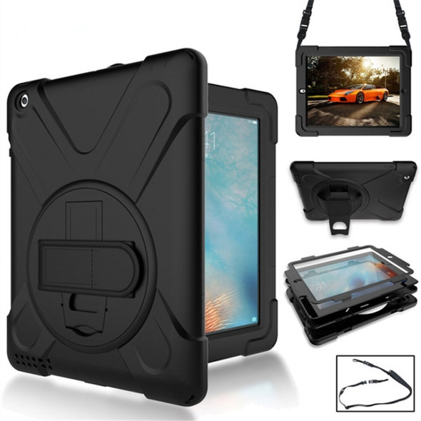 360 Degree Rotation Silicone Protective Cover with Holder and Hand Strap and Long Strap for iPad Pro Air 3 10.5 ?2019?(Black)