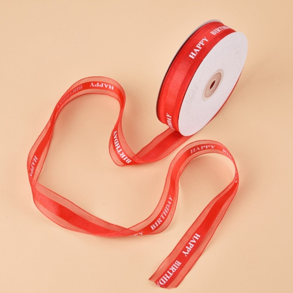 English Letter Colored Printed Ribbons Gift Bouquet Ribbons Bowknot Flowers Packaging Ribands, Size: 45m x 2.5cm(Red)