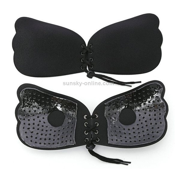 3 PCS Pull Rope Wing Invisible Underwear Without Steel Ring Pull Rope Silicone Invisible Nubra, Cup Size:B(Black )