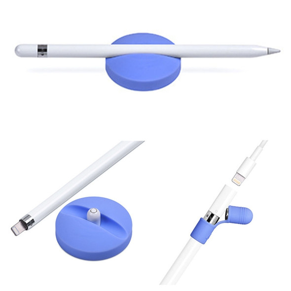 For Apple Pencil Creative Anti-lost (Pencil Cap + Storage Pencil Holder) TouchPen Silicone Protective Cap Set(Dark Blue)