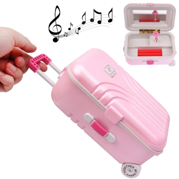 Cute Mini Suitcase Style Mechanical Music Box / Storage Box with Mirror & Ballet Girl(Pink)