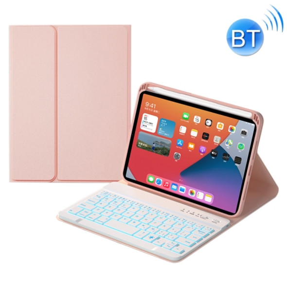 HK006D Square Keys Detachable Bluetooth Solid Color Keyboard Leather Tablet Case with Colorful Backlight & Holder for iPad mini 6(Pink)